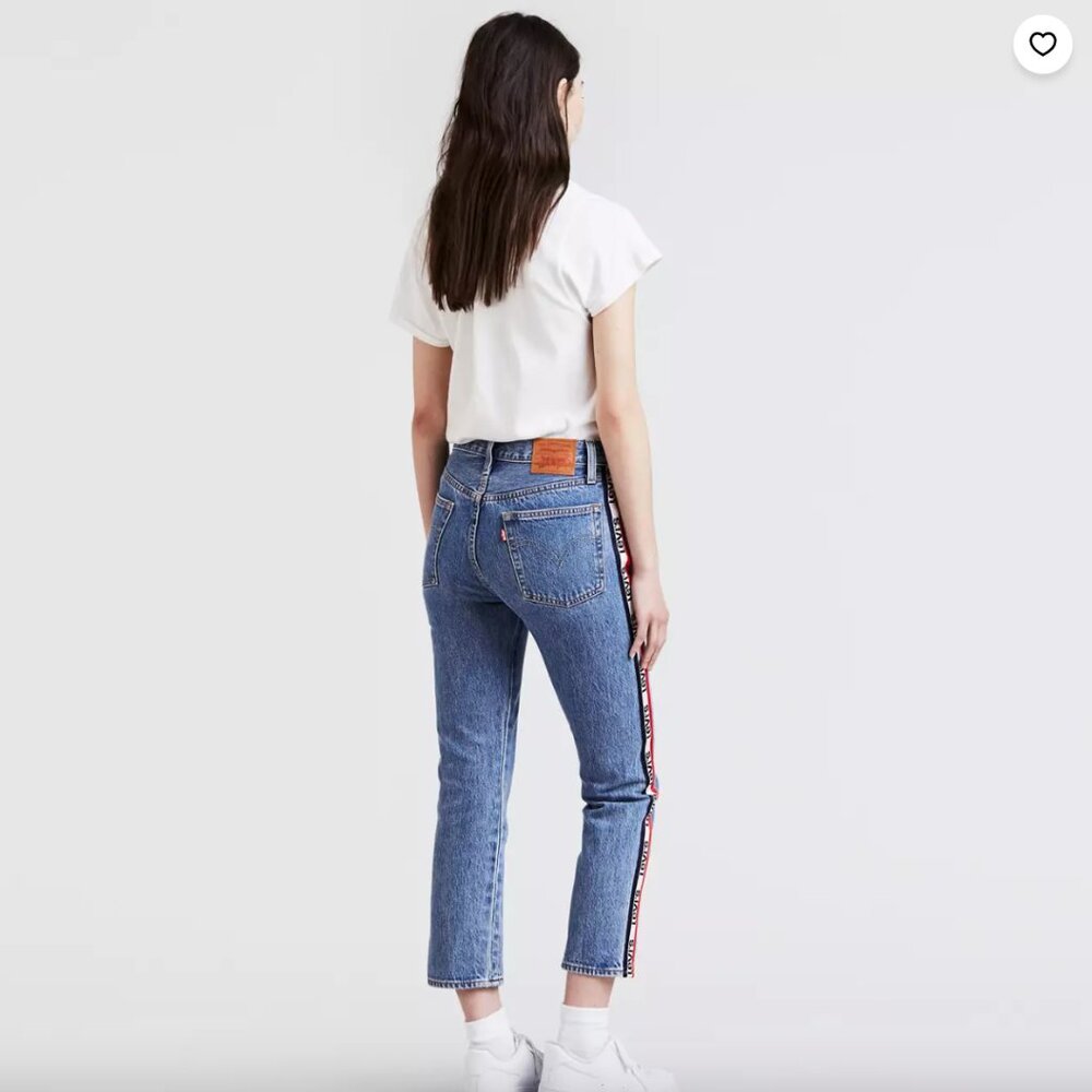 Women's Levi's Premium 501 Logo-Stripe Crop Straight Spectator Sport Side Tape - Picture 3 of 16
